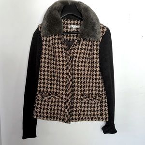 Cabi houndstooth fur collar jacket blazer sz 4